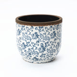 Blue Floral Round Ceramic Planter Indoor & Outdoor Garden Pot, 12.2"