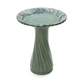 Green Outdoor Ceramic Birdbath with Swirl Pattern,20.5''