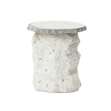 Off White MgO Outdoor Patio Side Table with Textured Base, 16.1"