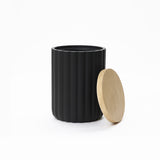 Black Fluted Round Patio Side Table with Lid & Built,19.7''