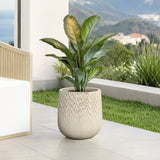 Textured Tall Plant Pots, Off-white Large Plant Pot with Drainage Hole 14.4'' H