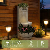 Resin Outdoor Waterfall Fountain with Planter and LED Lights, 33'' H