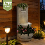 Resin Outdoor Waterfall Fountain with Planter and LED Lights, 33'' H