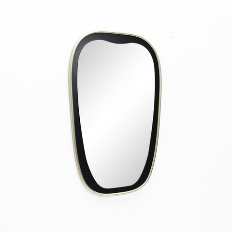 Gold and black accent metal frame wall mirror, trapezium