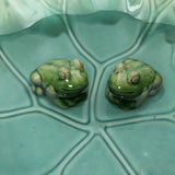 Aqua Green Ceramic Toadstool Birdbath with 2 Frogs, 20''