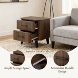 Leo Mid Century Modern Nightstand with Drawers, Walnut Night stand, 19.6" H