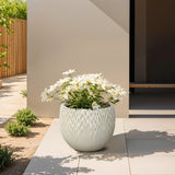 Textured Round Plant Pots, Off-white Large Plant Pot with Drainage Hole 14.2'' Dia