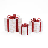 Pre-Lit Wavy-Design Holiday Gift Box Decorative, Set of 3
