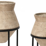 Brick Red Cauldron Rustic Planter Set with Black Stands - Set of 2