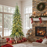 Pre-Lit Slim Artificial Cedar Christmas Tree, 7.5ft