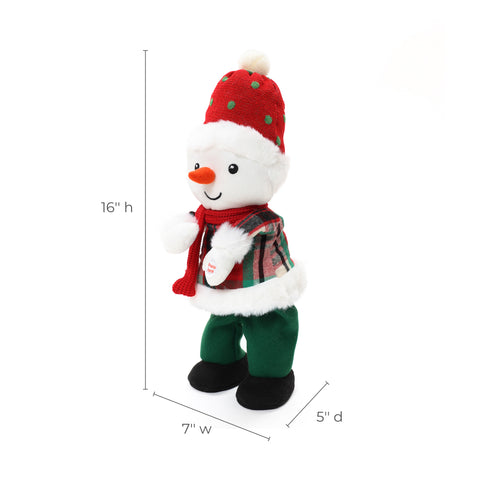 Snowman animated singing battery-powered plush toy, 16" tall