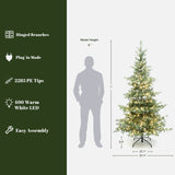 Pre-Lit Green and Gray Pine Christmas Tree with Stand,7ft