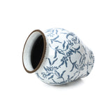 Blue Wide-Mouth Waterproof Round Floral Ceramic Vase,9.4''