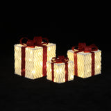 Pre-Lit Wavy-Design Holiday Gift Box Decorative, Set of 3