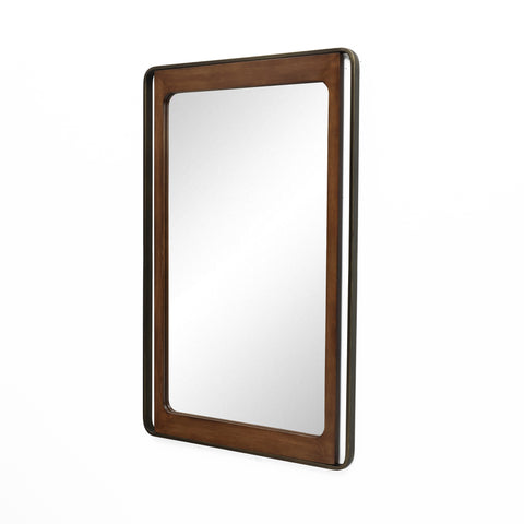 Chiara metal frame wood accent rectangular wall mirror