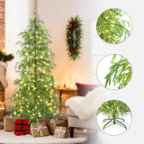 Pre-Lit Green Slender Cedar Christmas Tree with Stand,6ft