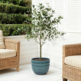 Coastal Blue Ceramic Plant Pot, Decorative Round Planter with Drainage Hole 14.2'' Dia