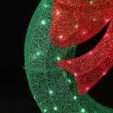 Lighted green wreath with red bow, 3 ft