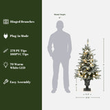 Pre-Lit Snow-Flocked Christmas Tree with Pot,4Ft