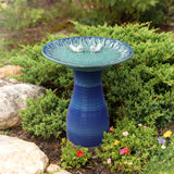 Elegant Ceramic Bird Bath for Outside with Decorative Birds, Blue 20.5''