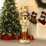 Christmas Soldier Nutcracker Decor in White & Gold with Lights, 4 ft