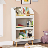 White Kids Bookcase with Anti-Fall Bar, Toy Organizer