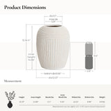 Beige ribbed round MgO Vase,  15.2'' h