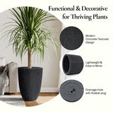 Ibiza Tall Black Planter Set of 2 –  19.21"h Ribbed Pots