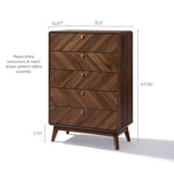Theo mid-century modern walnut finish 5-drawer dresser