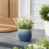 Glazed Blue Round Ceramic Planter Pot with Drainage, 11.6'' Dia