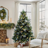 Pre-Lit Green and White Branches Pine Christmas Tree,6.2Ft