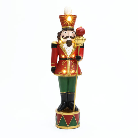 Traditional nutcracker king in red with lights, 3ft tall