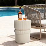 Beige Fluted Outdoor Side Table for Patio, 18.3'' H