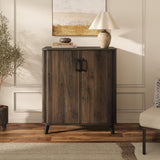 Leo Mid-Century Dark Walnut finish Wood Sideboard Cabinet, 32"W