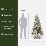Pre-Lit Flocked Artificial Pine Christmas Tree，6.1Ft