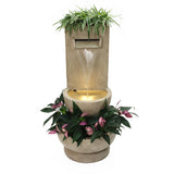 Resin Outdoor Waterfall Fountain with Planter and LED Lights, 33'' H