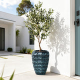 Tall Ceramic Planter Pot for Indoor Outdoor Plants with Drainage Hole, Blue 14''