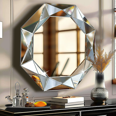 Glass Octagon Frame Accent Wall Mirror