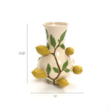 Ivory ceramic vase with lemons, 13.8" h