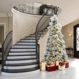 Pre-Lit Branches Snowy Christmas Tree with Stand,6.5Ft