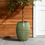 Tall Ceramic Planter Pot for Indoor Outdoor Plants with Drainage Hole, Green 17.7''