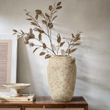 Vintage Pottery Tall Ceramic Vase Off-White with Brown, 15.8"