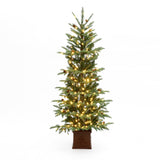Pre-Lit Green Pine Christmas Tree with  Square Pot,5ft