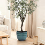 Coastal Blue Ceramic Plant Pot, Decorative Round Planter with Drainage Hole 14.2'' Dia