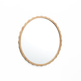 Scalloped wood frame round wall mirror