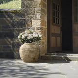 Rustic Gray and White Round Terracotta Vase,11.81''