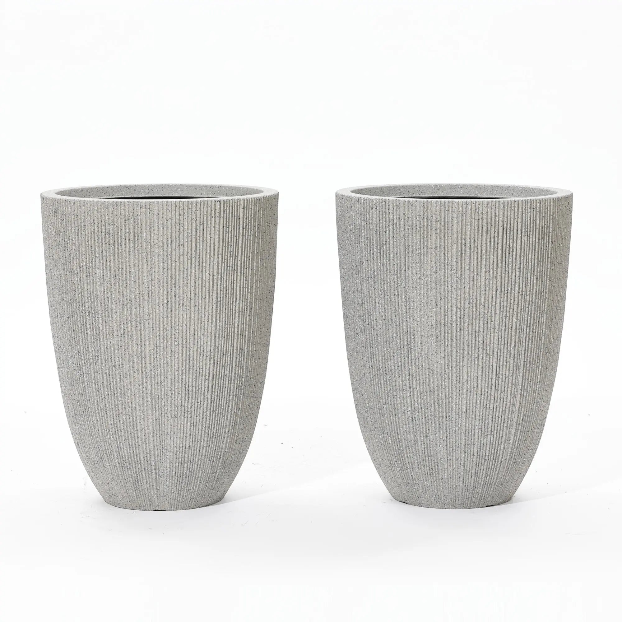 grey ceramic outdoor plant pots LuxenHome 2-Piece Mediterranean Beige Tall Tapered Round Plastic Planters Set