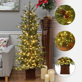 Pre-Lit Green Pine Christmas Tree with  Square Pot,5ft