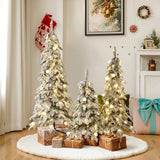 Pre-Lit Flocked Christmas Trees with Metal Stand,Set of 3