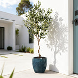Blue Glazed Round Ceramic Planter Pot, Small Pots for Plants with Drainage Hole 12'' Dia